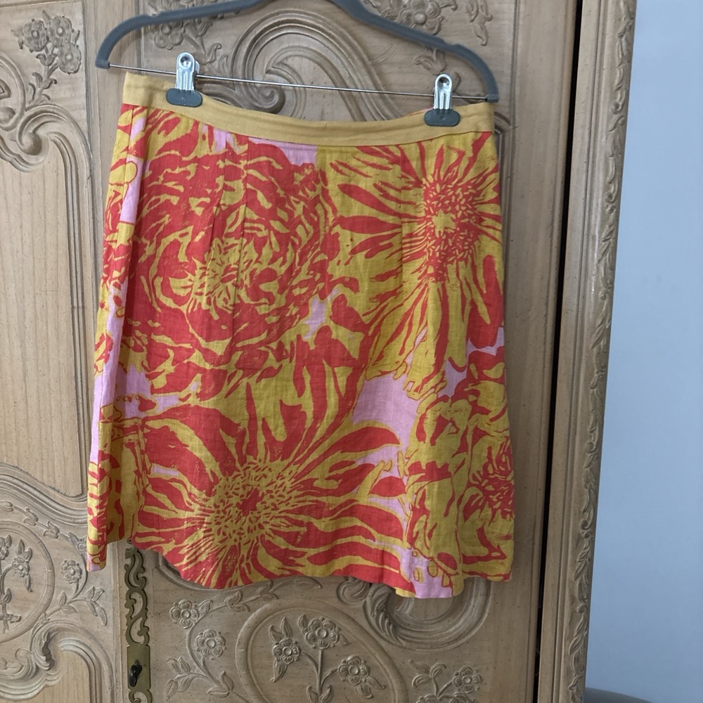 Anthropology Floral Yellow and Pink Skirt